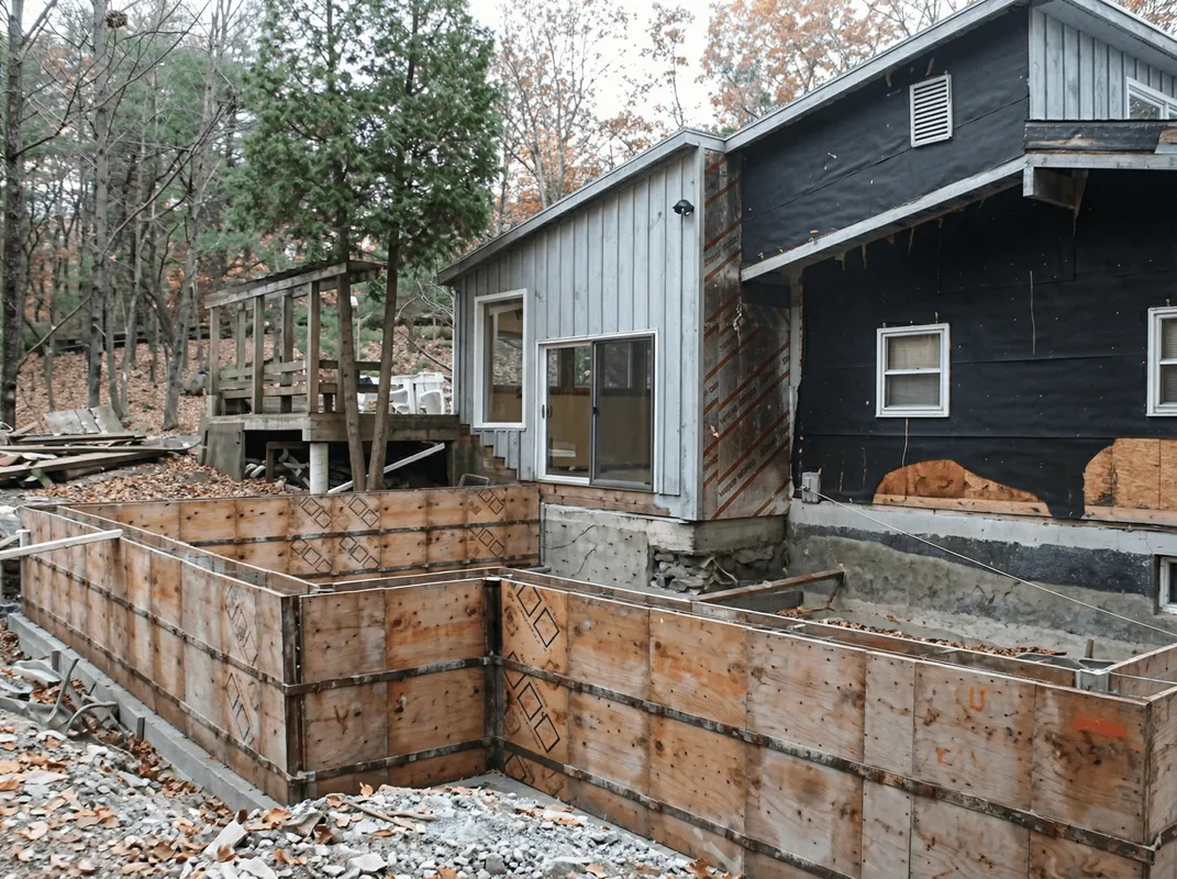 Prepared site with foundation forms for home remodeling and addition project in Boston, MA